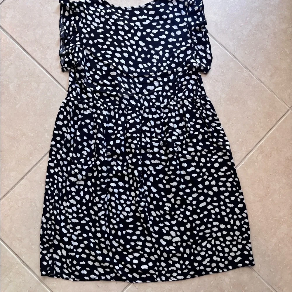 Kirundo Black & White Animal Print Floral Embroidered Ruffle Sleeve Dress Boho M - Picture 5 of 5